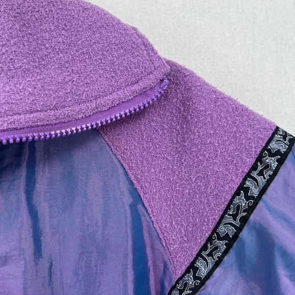 VINTAGE OUTBROOK 80s Windbreaker Jacket Women M Metallic Purple Blue Cinch Waist - Picture 13 of 16